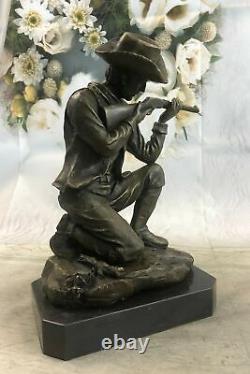 West Art Cowboy Holding Bronze Gun Sculpture Statue House Office Figure