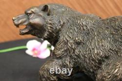 West Black Art Bear Mother Grand Bronze Decor Statue Sculpture Figure Balance