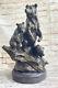 Western Antoine Barye Art Charles Bear Mother Cub Bronze Statue Sculpture Decor