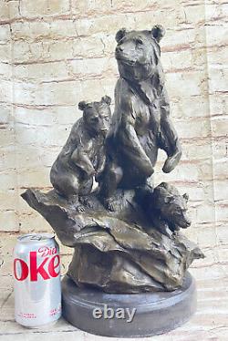 Western Antoine Barye Art Charles Bear Mother Cub Bronze Statue Sculpture Decor