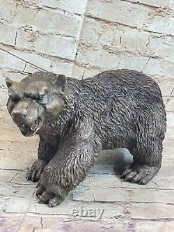 Western Art Black Bear Mother Grand Bronze Marble Statue Sculpture Figurine Deal