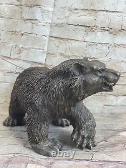 Western Art Black Bear Mother Grand Bronze Marble Statue Sculpture Figurine Deal