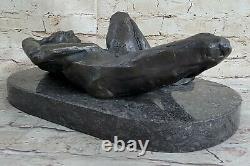 Western Art Deco Sculpture Nude Woman Girl Signed Bronze Statue Fonte