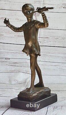 Western Art Decor Sculpture Male Boy To Play Bronze Flute Marble Statue