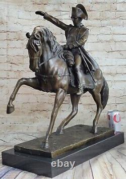 Western Bronze Marble Base Napoleon Ride Horse Patrol Art Deco Statue Sculpture