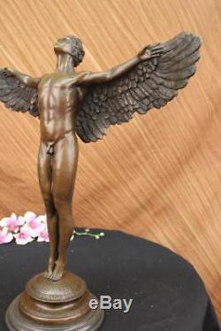 Winged Man Nude Icarus Rising Sun Art Bronze Sculpture Statue Figurine Figurine T
