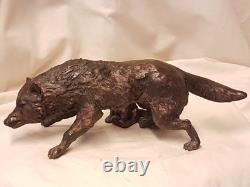 Wolf and Wolf Cubs Bronze Animal Art Sculpture Signed LE CANN, Numbered