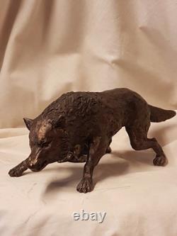 Wolf and Wolf Cubs Bronze Animal Art Sculpture Signed LE CANN, Numbered