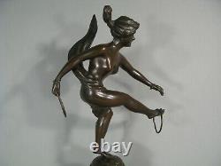 Woman Dancer Nude Aux Anneaux Sculpture Art Nouveau Bronze Old Signed Faure