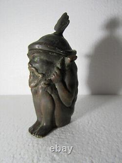 XIX Statue Sculpture Art of Asia Pyrogene Box Inkstand Gnome in Bronze