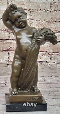 Young Boy Nude Figure Bronze Art Deco Sculpture Signed
