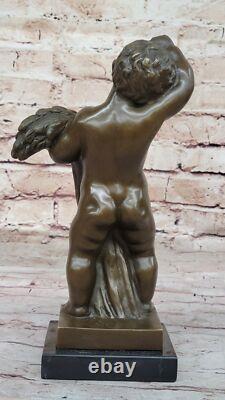 Young Boy Nude Figure Bronze Art Deco Sculpture Signed