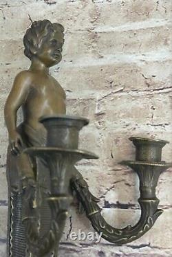 Young Chair Boy Mural Candlestick Bronze Sculpture Statue Classic Art
