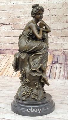 Young Lady Posing Cautiously Bronze Sculpture by Cesaro Art Nouveau Figurine