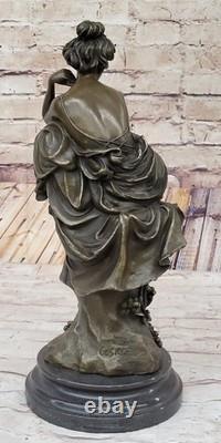 Young Lady Posing Cautiously Bronze Sculpture by Cesaro Art Nouveau Figurine