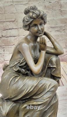 Young Lady Posing Cautiously Bronze Sculpture by Cesaro Art Nouveau Figurine