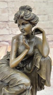 Young Lady Posing Cautiously Bronze Sculpture by Cesaro Art Nouveau Figurine