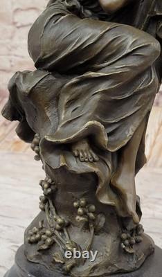 Young Lady Posing Cautiously Bronze Sculpture by Cesaro Art Nouveau Figurine