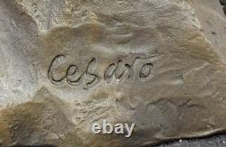 Young Lady Posing Cautiously Bronze Sculpture by Cesaro Art Nouveau Figurine