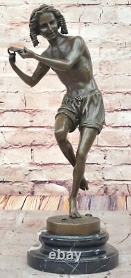 Young Man Happily Dancing Bronze Figurine by Duret Art Sculpture Statue