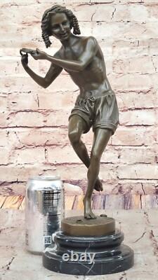 Young Man Happily Dancing Bronze Figurine by Duret Art Sculpture Statue
