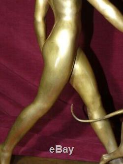 Young Woman Bronze Sculpture (artemis) In Lévrierr. Rivoire 1930 Art Deco