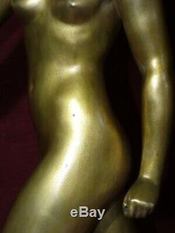 Young Woman Bronze Sculpture (artemis) In Lévrierr. Rivoire 1930 Art Deco