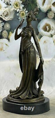 Young Woman Cautiously March Bronze Sculpture Moreau Signed Figure Statue Art