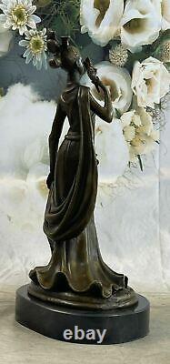 Young Woman Cautiously March Bronze Sculpture Moreau Signed Figure Statue Art
