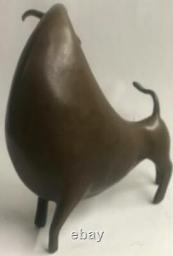 10 Ouest Art Déco Bronze Sculpture Abstrait Animal Bull Boeuf Statue Figurine