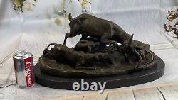 100% Solide Bronze Art Déco Fonte Renne Cerf Avec Chiens Sculpture Figurine