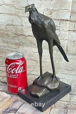 100% Solide Bronze Sculpture Bugatti Faune Cigogne Oiseau Statue Figurine Art