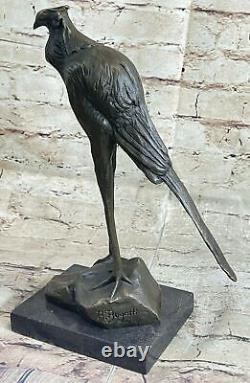 100% Solide Bronze Sculpture Bugatti Faune Cigogne Oiseau Statue Figurine Art