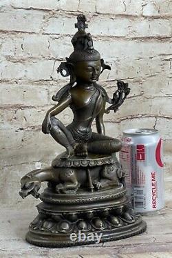 12 Vieux Chine Bouddhisme Bronze Dragon Fait Kwan-Yin Guanyin Bodhisattva Art