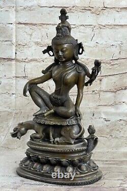 12 Vieux Chine Bouddhisme Bronze Dragon Fait Kwan-Yin Guanyin Bodhisattva Art