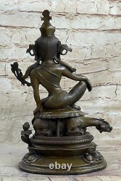 12 Vieux Chine Bouddhisme Bronze Dragon Fait Kwan-Yin Guanyin Bodhisattva Art