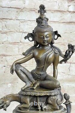 12 Vieux Chine Bouddhisme Bronze Dragon Fait Kwan-Yin Guanyin Bodhisattva Art