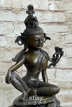 12 Vieux Chine Bouddhisme Bronze Dragon Fait Kwan-Yin Guanyin Bodhisattva Art