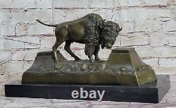 13 Art Déco Sculpture Buffalo Bulll Boeuf Animal Marbre Base Bronze Statue