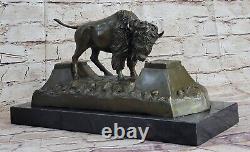13 Art Déco Sculpture Buffalo Bulll Boeuf Animal Marbre Base Bronze Statue
