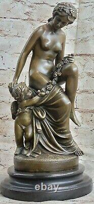 13 Western Art Sculpture Pure Bronze Marbre Angell Fille Fleur Statue Décor