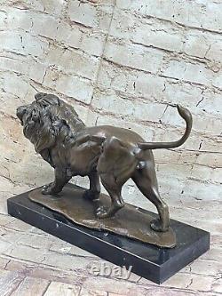 15 Art Déco Sculpture Animal Mâle Lion Marbre Base Bronze Statue