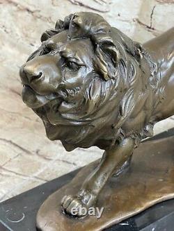 15 Art Déco Sculpture Animal Mâle Lion Marbre Base Bronze Statue
