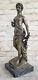 16 Ouest Art Déco Sculpture Bronze Marbre Chair Femme Belle Fleur Fille Statue