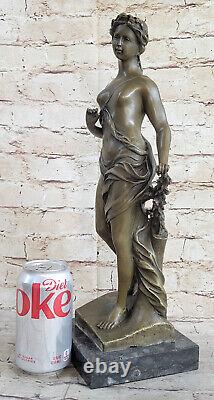 16 Ouest Art Déco Sculpture Bronze Marbre Chair Femme Belle Fleur Fille Statue