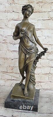 16 Ouest Art Déco Sculpture Bronze Marbre Chair Femme Belle Fleur Fille Statue