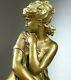 1860/1900 Math. Moreau Statue Sculpture Ep. Art Nouveau Bronze Dore Frileuse Nue