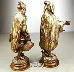 1880/1900 E Guillemin Deux Statue Sculpture Orientaliste Art Nouveau Bronze Dore