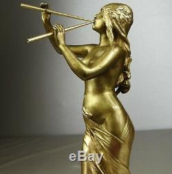 1900/1920 Ed Drouot Statue Sculpture Art Nouveau Deco Bronze Dore Muse Femme Nue