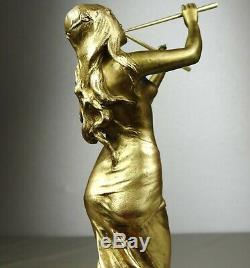 1900/1920 Ed Drouot Statue Sculpture Art Nouveau Deco Bronze Dore Muse Femme Nue